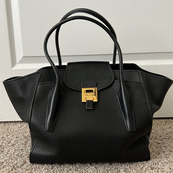 Michael Kors Collection Bancroft Large Pebbled Calf Leather Satchel - Picture 13 of 14